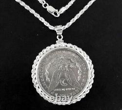 Coin Jewelry Gift Set 1880 Morgan Silver Dollar Sterling Silver Bezel Rope Chain
