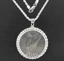 Coin Jewelry Gift Set Peace Silver Dollar Sterling Silver Rope Bezel. 925 Chain
