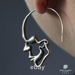 Cool Real Silver Skull Eardrop Vintage Punk Jewelry Gift Men's Earring Handmade