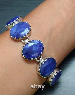 Corrundum Blue Sapphire Gemstone Bracelet 925 Sterling Silver Jewelry Gift