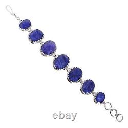 Corrundum Blue Sapphire Gemstone Bracelet 925 Sterling Silver Jewelry Gift