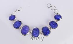 Corrundum Blue Sapphire Gemstone Bracelet 925 Sterling Silver Jewelry Gift