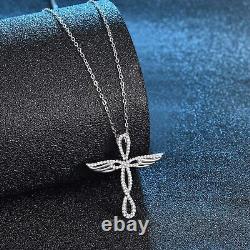 Cross Angel Wing Necklace for Women Sterling Silver Religious Faith Pendant Gift