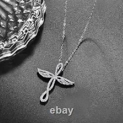 Cross Angel Wing Necklace for Women Sterling Silver Religious Faith Pendant Gift