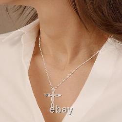 Cross Angel Wing Necklace for Women Sterling Silver Religious Faith Pendant Gift