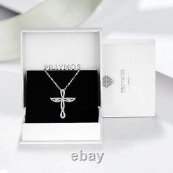 Cross Angel Wing Necklace for Women Sterling Silver Religious Faith Pendant Gift