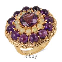 Ct 10.3 Jewelry 925 Silver 14K Yellow Gold Plated Amethyst Ring Size 8