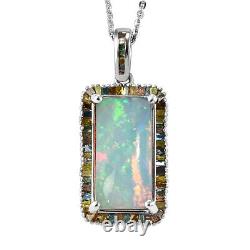 Ct 3.8 925 Sterling Silver Opal White Diamond Pendant Necklace Gift Size 20