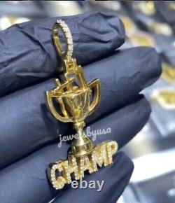 Custom Men's D/VVS Moissanite Jewelry Gift CHAMP Pendant 925 Silver Free Chain