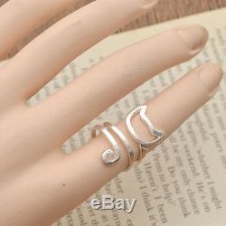 Cute Kitten Cat Silver Ring Women Girl Wrap Finger Ring Adjustable Jewelry Gift