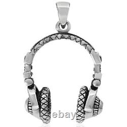 DJ Music Headphones Disc Heavy 3D Pendant 925 Sterling Silver Men Women Gift VY