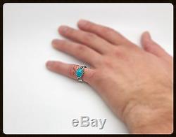 DY Natural Turquoise Stone Silver Statement Ring, Fashion Gift