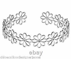 Daisy 925 Sterling Silver CZ set Flower Bangle Bracelet Ladies Jewellery Gift