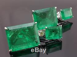 Dangle Earring Green Emerald Cut Sterling Silver White Round Party Gift Jewelry
