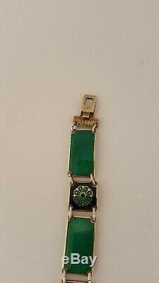 David Andersen Norway Sterling Silver Enamel Bracelet Green Vintage Gift Box