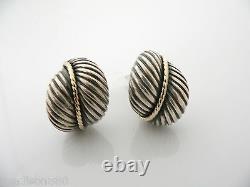 David Yurman Silver 18K Gold Cable Round Earrings Rare Gift Love