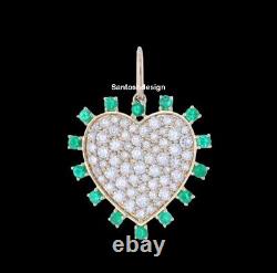 Designer Heart Diamond Emerald 925 Sterling Silver Charm Pendant Jewelry, Gift