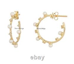 Designer Silver Diamond Pearl Charm Hoop Earring, Handmade Earring Jewelry, Gift