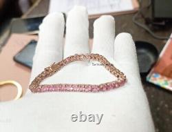 Designer Silver Pink Sapphire Tennis Bracelet, Handmade Bracelet Jewelry, Gift