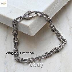 Diamond Link Chain Bracelet 925 Sterling Silver Lobster Lock Unisex Jewelry Gift