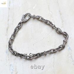 Diamond Link Chain Bracelet 925 Sterling Silver Lobster Lock Unisex Jewelry Gift