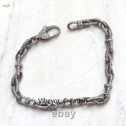 Diamond Link Chain Bracelet 925 Sterling Silver Lobster Lock Unisex Jewelry Gift