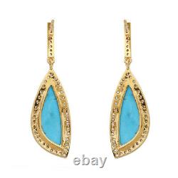 Diamond Pave 14K Gold Turquoise Gemstone Dangle Earrings 925 Silver Gift Jewelry