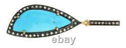 Diamond Pave 14K Gold Turquoise Gemstone Dangle Earrings 925 Silver Gift Jewelry