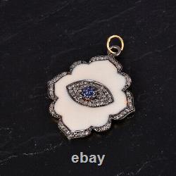 Diamond Pave 925 Sterling Silver Evil Eye Pendant 14K Gold Vintage Gift Jewelry