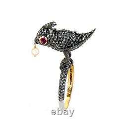 Diamond Pave Bird Wedding Ring 925 Sterling Silver Ruby Anniversary Gift Jewelry