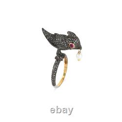 Diamond Pave Bird Wedding Ring 925 Sterling Silver Ruby Anniversary Gift Jewelry