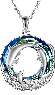 Dolphin Necklace Sterling Silver Crystal Beach Pendant Jewelry Gifts for Women