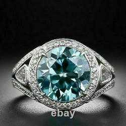 Early Retro Era Engagement Gift Fine Ring 2.29 Ct Aquamarine 925 Sterling Silver