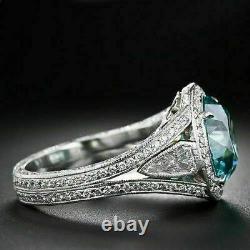 Early Retro Era Engagement Gift Fine Ring 2.29 Ct Aquamarine 925 Sterling Silver