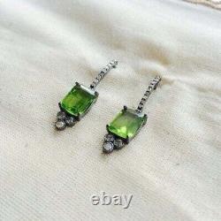 Earring Natural Pave Diamond & Peridot Gemstone 925 Sterling Silver Jewelry Gift