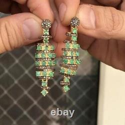 Earring Natural Pave Diamond emerald Gemstone 925 Sterling Silver Jewelry Gift