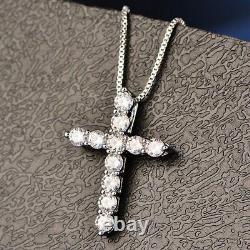 Elegant Women's Silver Certified Moissanite Cross Pendant Necklace Jewelry Gift