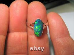 Emerald Green Gem Opal Inlay Silver Ring Free Re-Size 7 Gift Jewelry #D20
