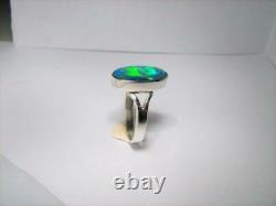 Emerald Green Gem Opal Inlay Silver Ring Free Re-Size 7 Gift Jewelry #D20