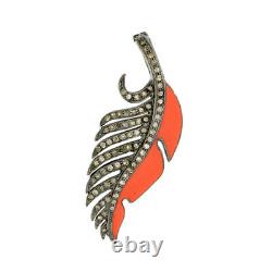 Enamel Feather Pendant with Diamond 925 Sterling Silver Jewelry Gift for Women