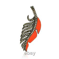 Enamel Feather Pendant with Diamond 925 Sterling Silver Jewelry Gift for Women