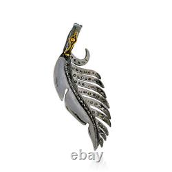 Enamel Feather Pendant with Diamond 925 Sterling Silver Jewelry Gift for Women