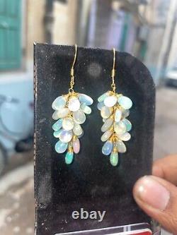 Ethiopian opal pears gemstone 925 sterling silver handmade earrings jewelry Gift