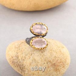 Excellent Cut Rose Quartz Gemstone Wrap Ring 925 Silver Jewelry Gift Anniversary