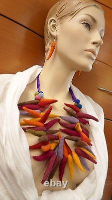 FELTED JEWELRY SET Handmade Gift For Women Felted Necklace 925 Silver Earrings