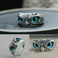 Fashion 925 Silver Blue Eye Owl Ring Women Jewelry Gift Animal Rings Adjustable
