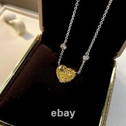 Fashion Heart 925 Silver Necklace Pendant for Women Yellow Citrine Jewelry Gift