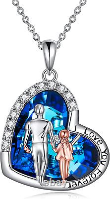 Father Daughter Necklace Sterling Silver Blue Heart Pendant Jewelry Gift for Her