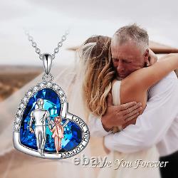 Father Daughter Necklace Sterling Silver Blue Heart Pendant Jewelry Gift for Her