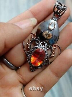 Fiery Rainbow Quartz Pendant 925 Sterling Silver Citrine Gemstone Jewelry Gift